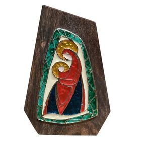 The Madonna and Child Icon all Fire Enamel Painting Wood Frame   Stand Italy
